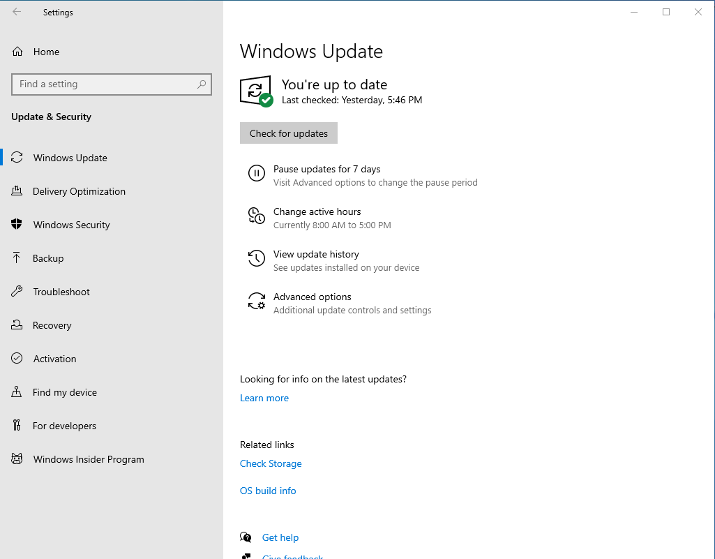 Select Check for updates to update your system.