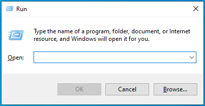 Invoke the Run dialog in Windows 10.