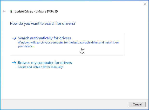Click on the “Search automatically for drivers” link.