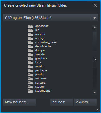 Set a new default directory for Steam.