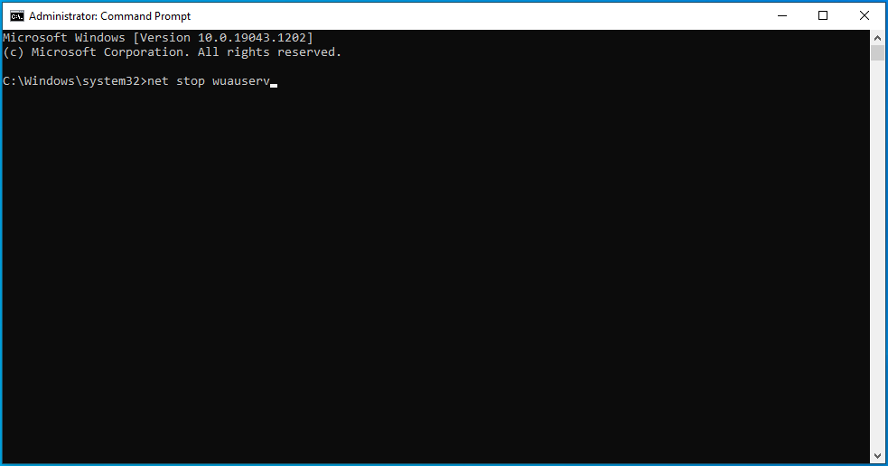 Type the following commands, hitting “Enter” after each one: net stop wuauserv