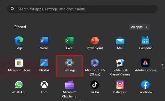 Windows settings