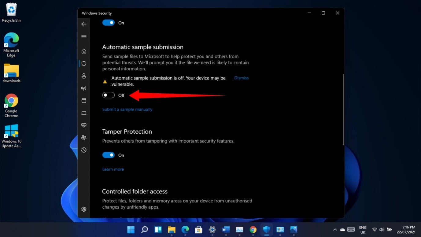 How to stop Automatic Sample Submission on Windows 11?