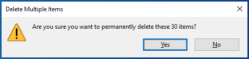 Click Yes to delete the files permanently.
