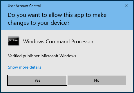Select Yes on the UAC prompt.
