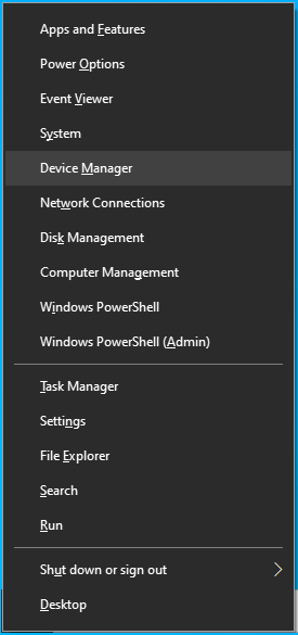 Select Device Manager from the Win + X menu.