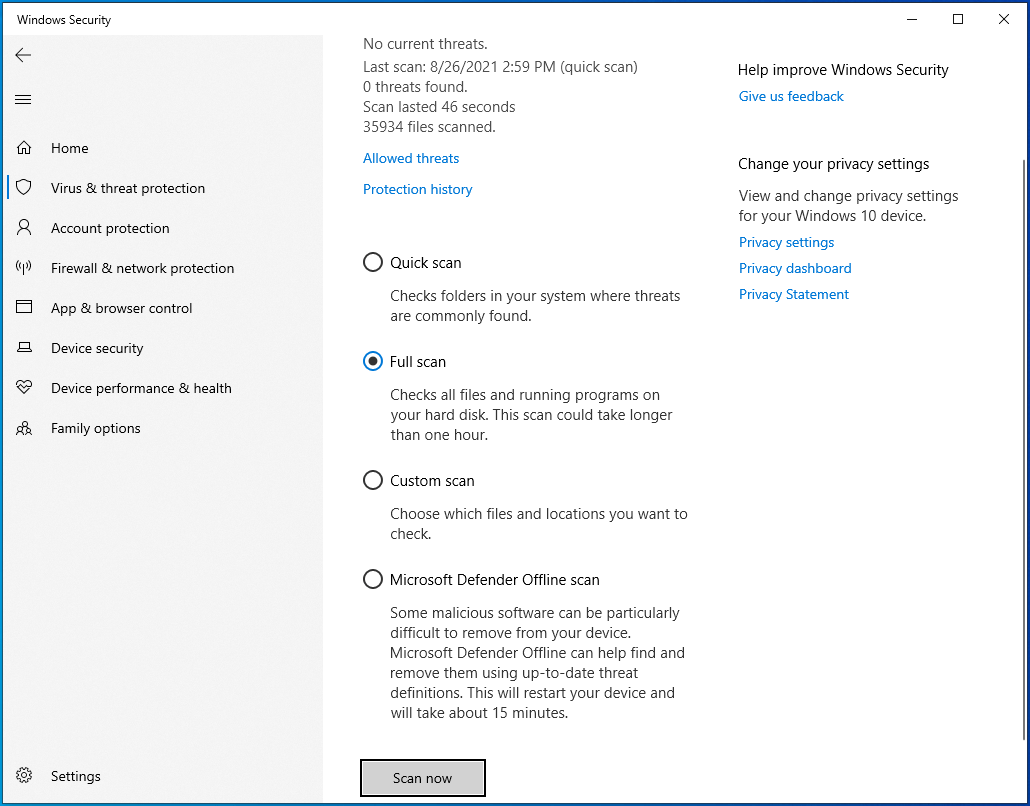 Select the "Full scan" option.