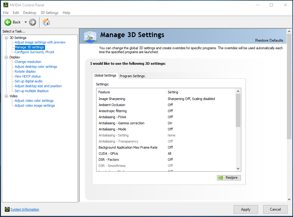 Open “Manage 3D Settings”.