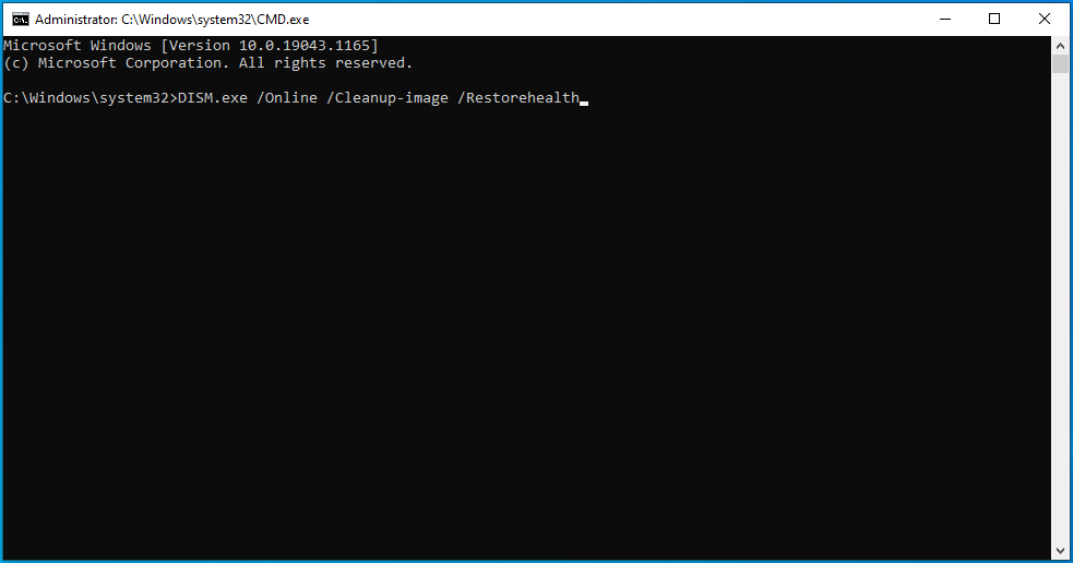 Type DISM.exe /Online /Cleanup-image /Restorehealth into cmd.