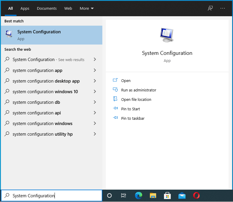 Type "System Configuration" into Search.