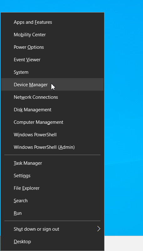 Select Device Manager from the Power User menu.