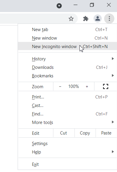 Select "New Incognito window".