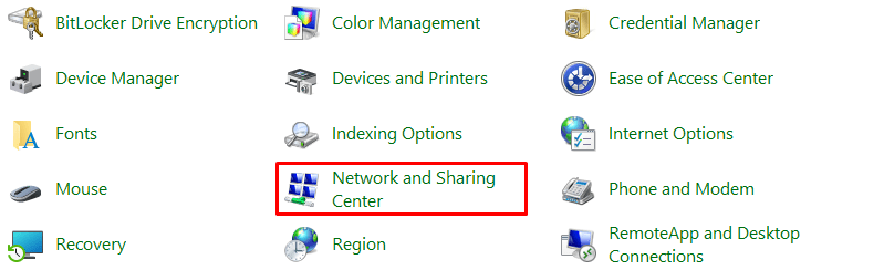 Network and Sharing Center Windows PC