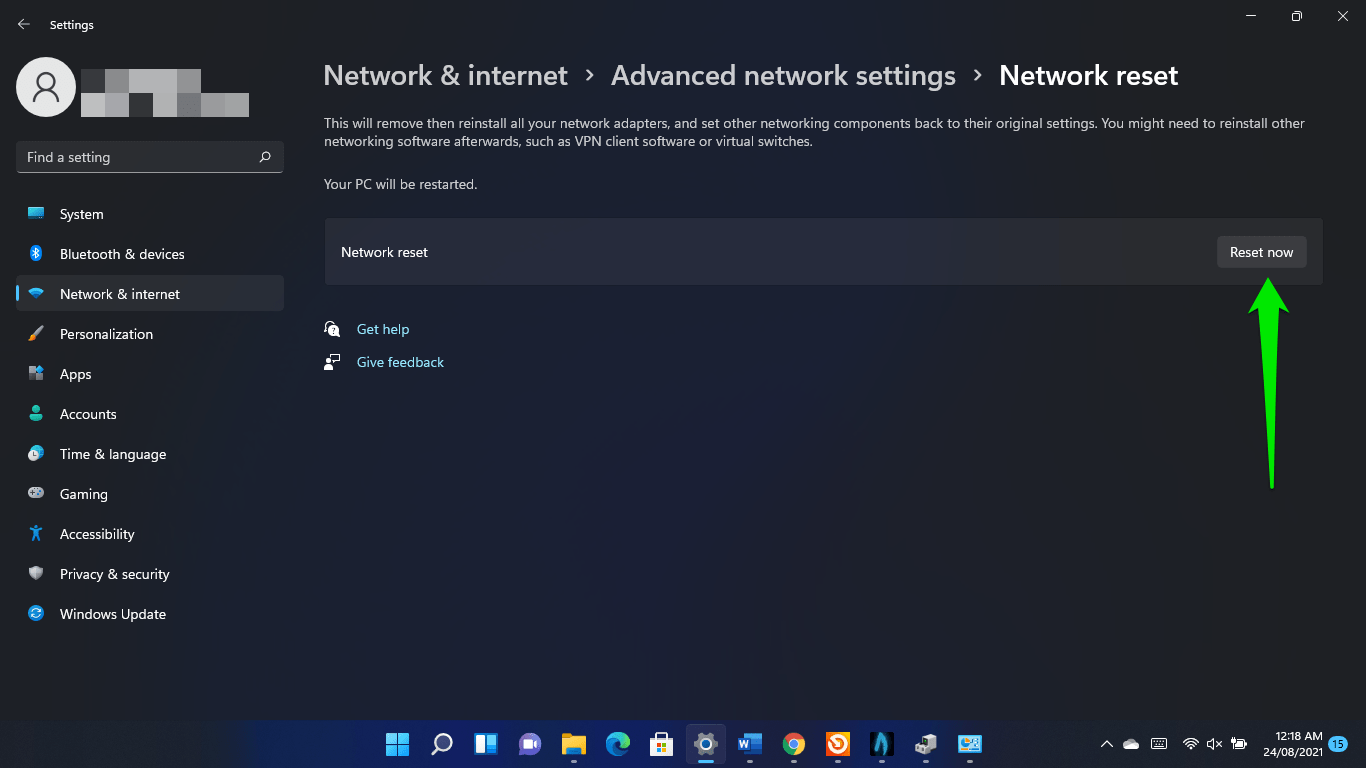 How to apply Network Reset