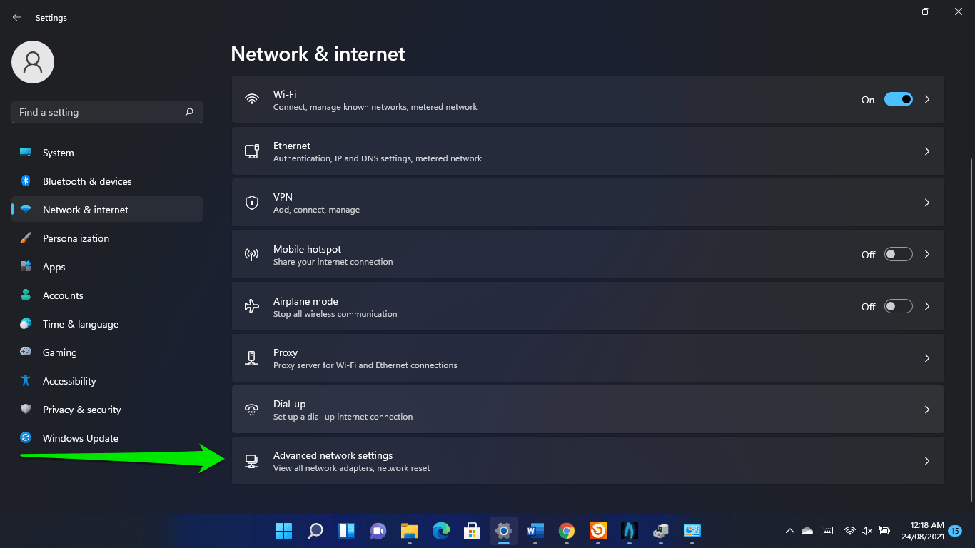 How to change Advanced Network Settings