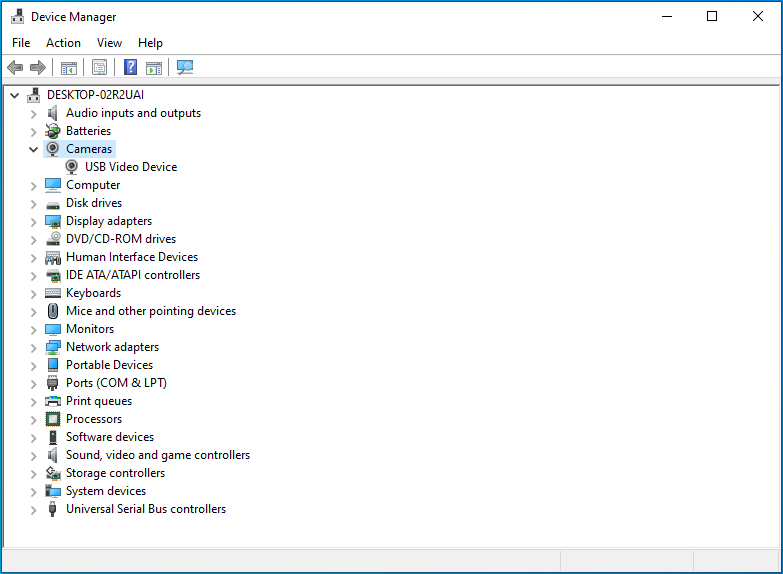 Expand the Imaging Devices (or Cameras) drop-down menu.