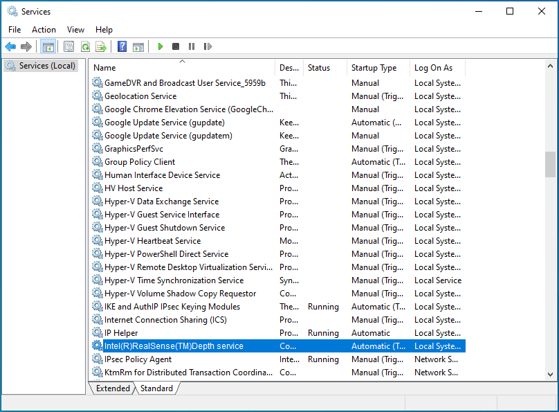 Go to the Intel(R)RealSense(TM)Depth service.