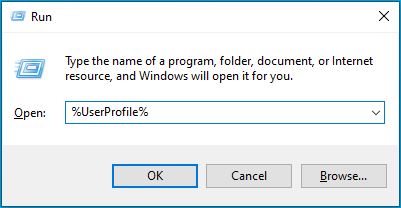 Paste the command %UserProfile% followed by “Enter”.