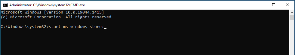 Type start ms-windows-store: into cmd.