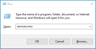 Type “services.msc” into the Run box.
