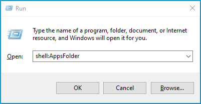 Type the command shell:AppsFolder.