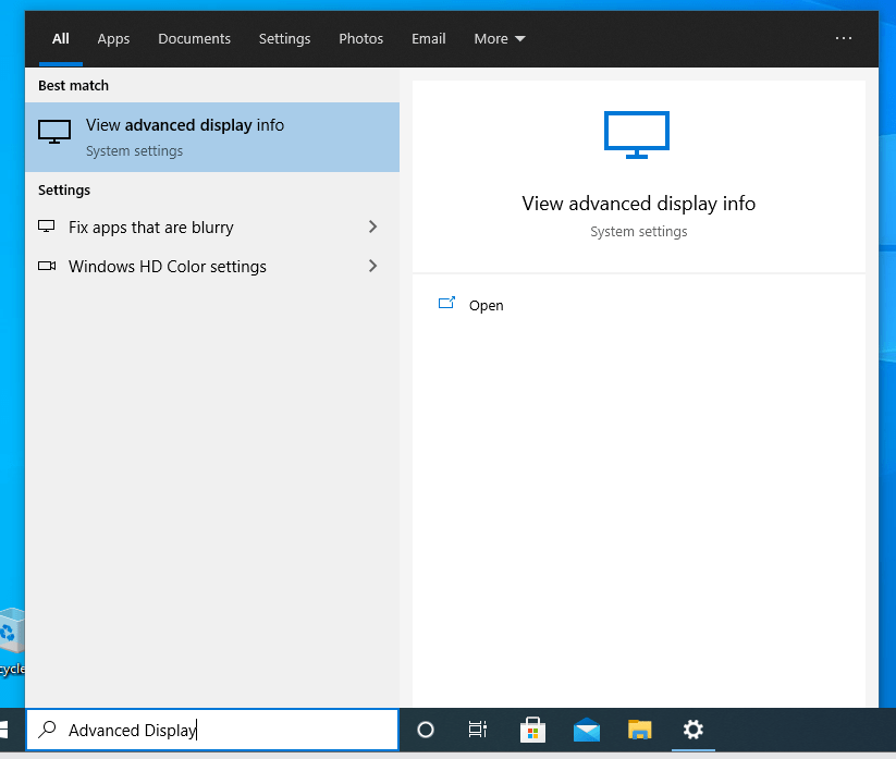 Type Advanced Display into Search
