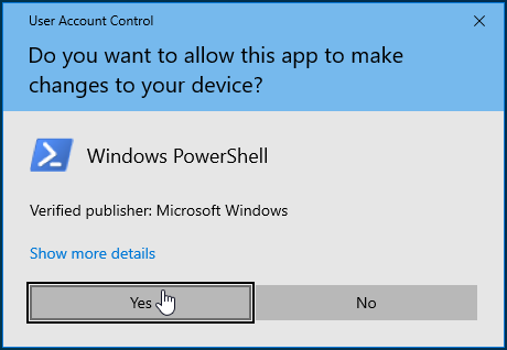 Click Yes on the system prompt