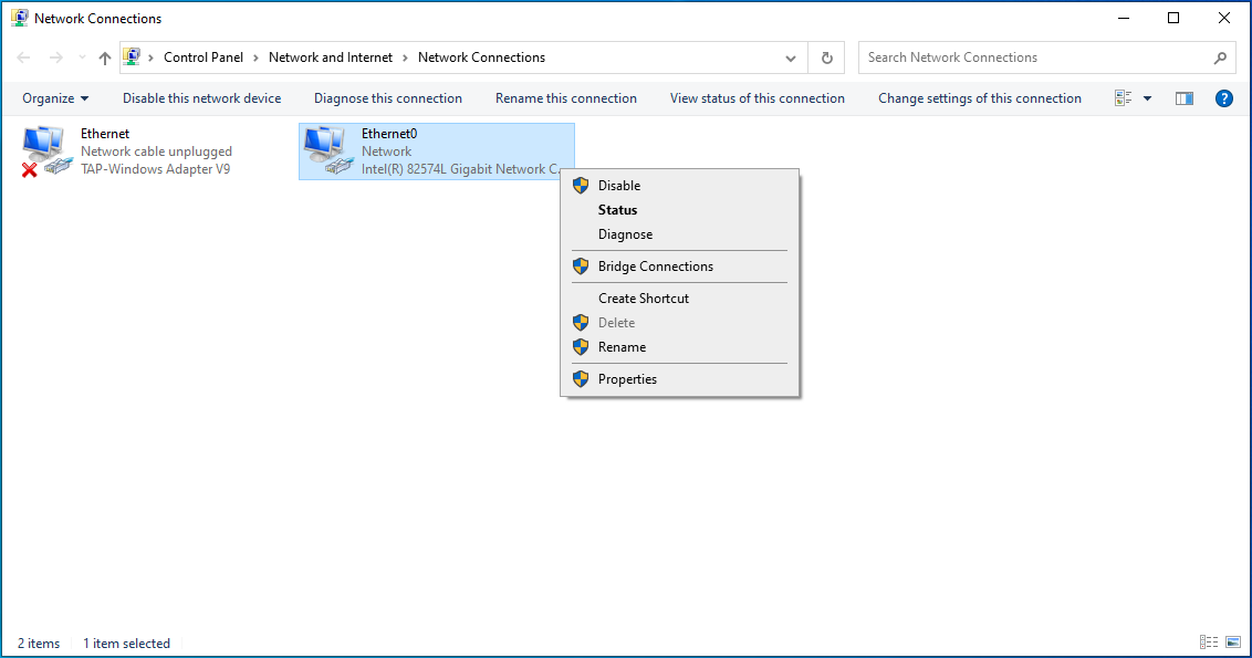 Right-click your active connection.