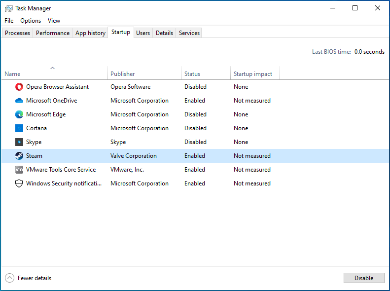 Disable unnecessary startup programs.