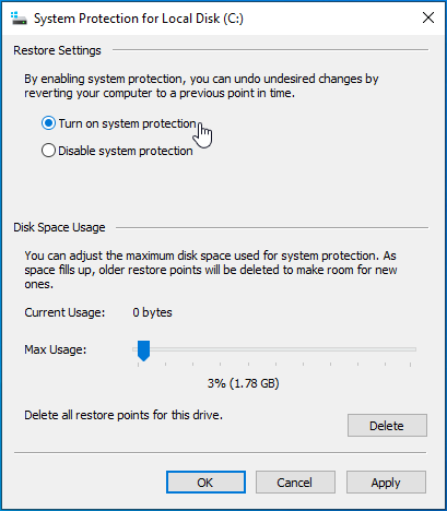 Turn on system protection.