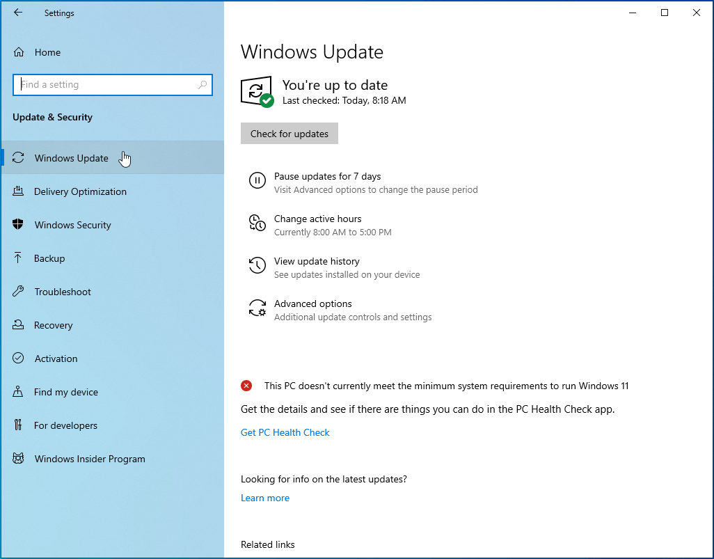 Go to the Windows Update tab.