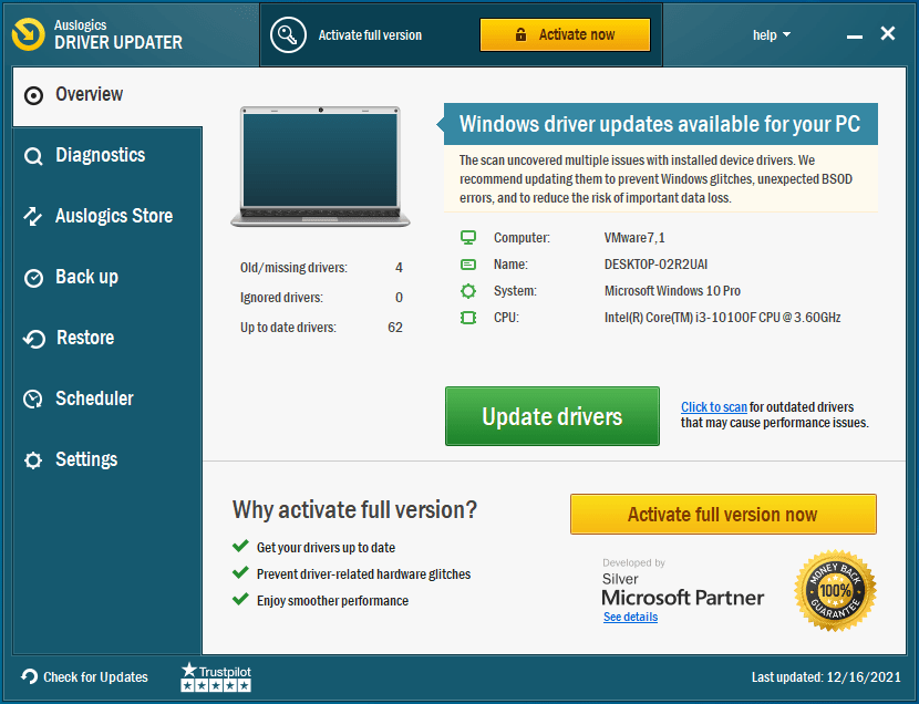 Auslogics Driver Updater will check for driver issues.