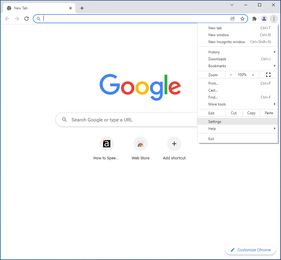 Click Settings from the menu.