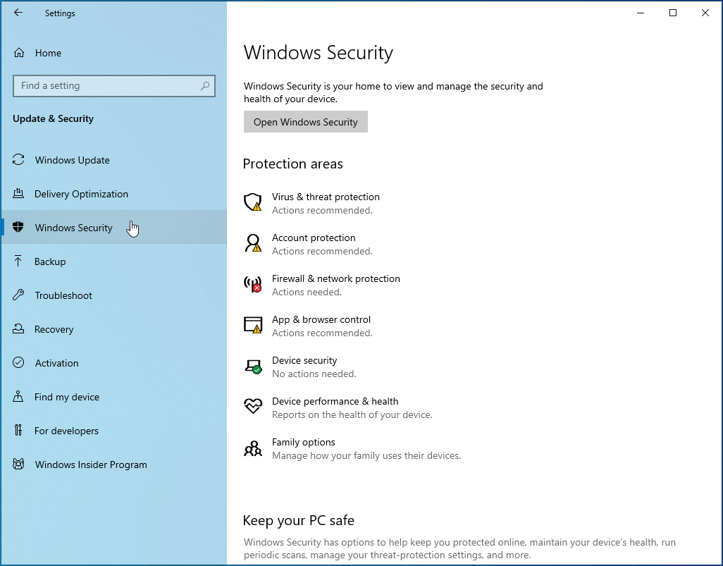 Select Windows Security.