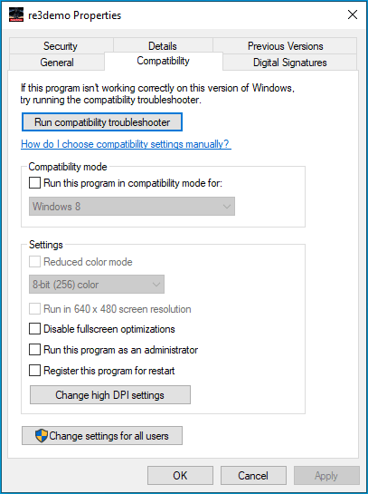 Go to the Compatibility tab.