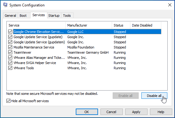 Check Disable all.