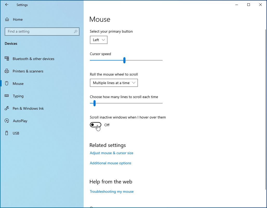 Disable the “Scroll Inactive Windows” option.