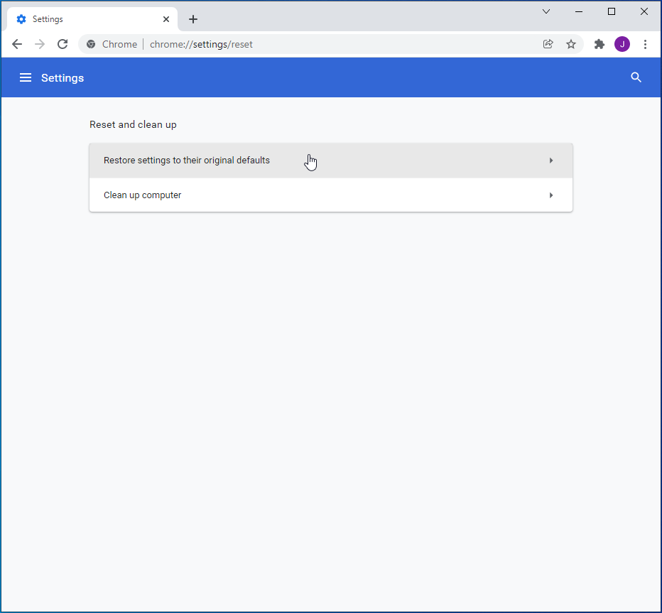 Click “Restore settings to their original defaults”.