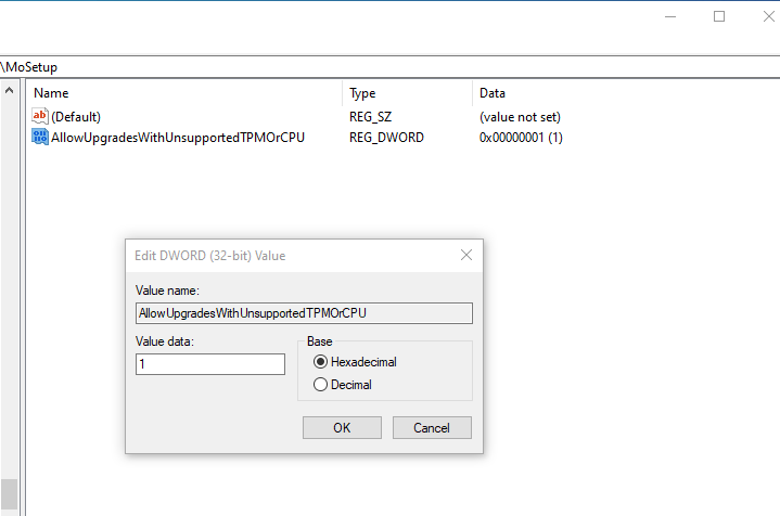 Now, double-click the new DWORD and enter 1 in the Value Data text box.