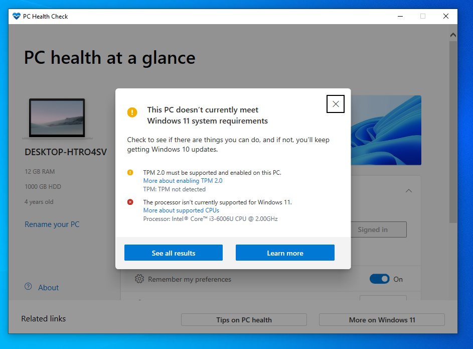 The tool will then show why your computer does not meet the requirements.