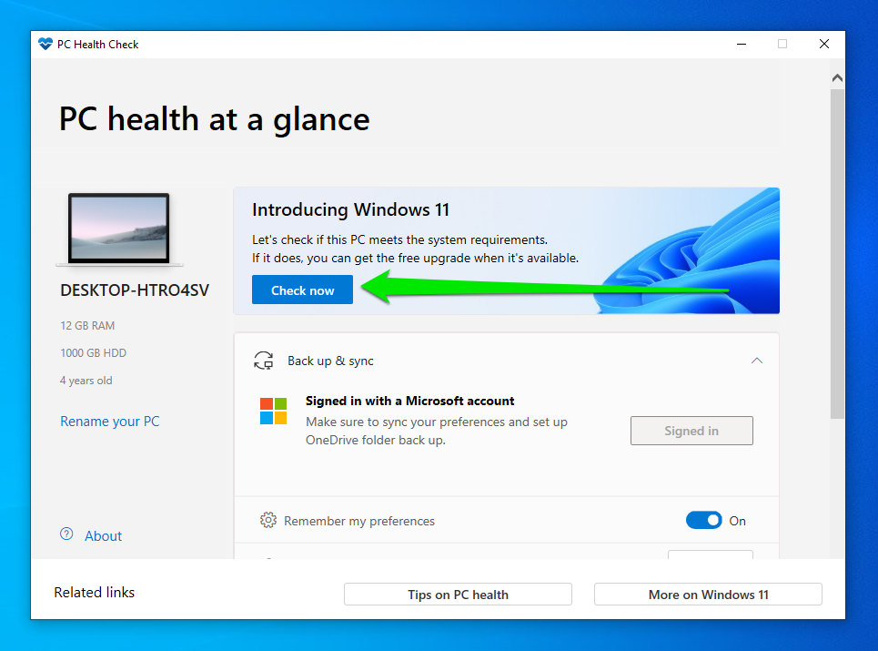 Using the program is as easy as downloading and installing it and clicking the Check now button under “Introducing Windows 11.”