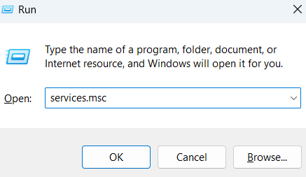 Opening services.msc in run dialog box