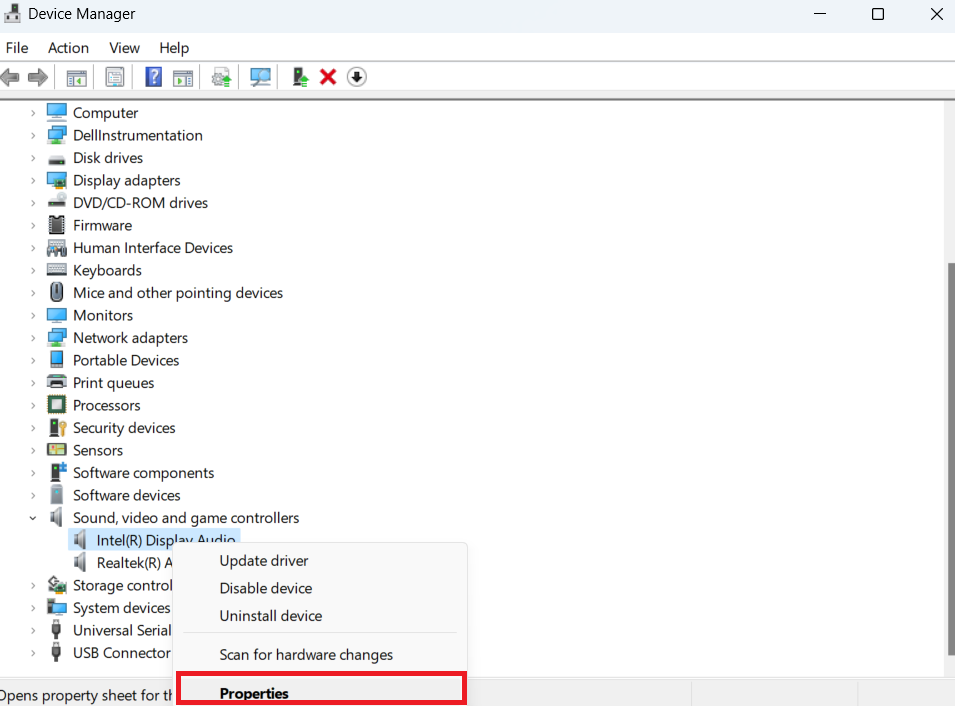 Select Properties from the context menu.