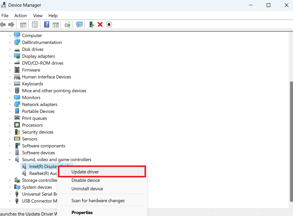 Update drivers manually via device manager