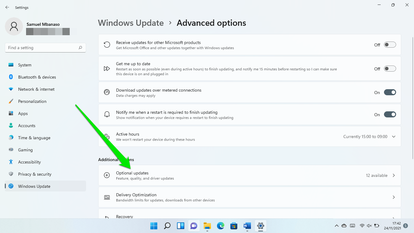 Scroll to Additional Options and click on Optional Updates