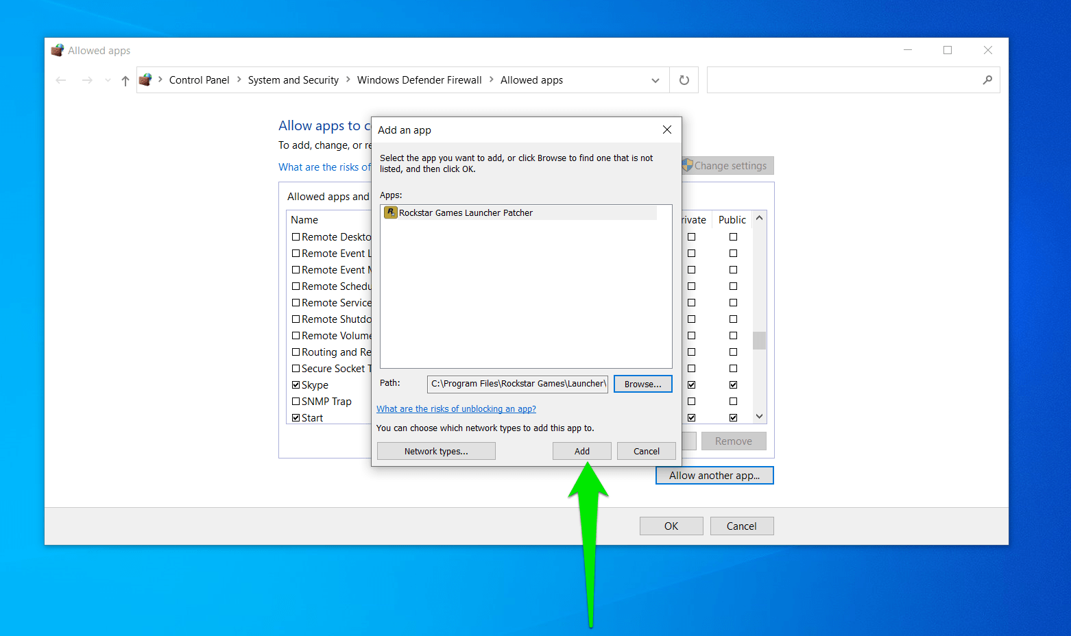 Click on the Add button