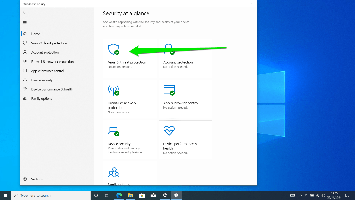 Click on the Virus & Threat Protection label