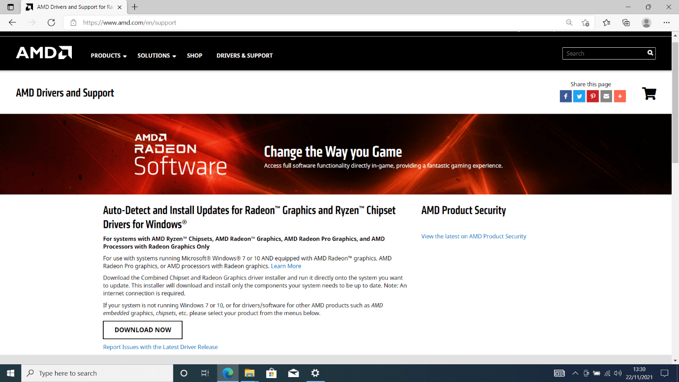 Click on the Download Now button to download and install the AMD driver installer