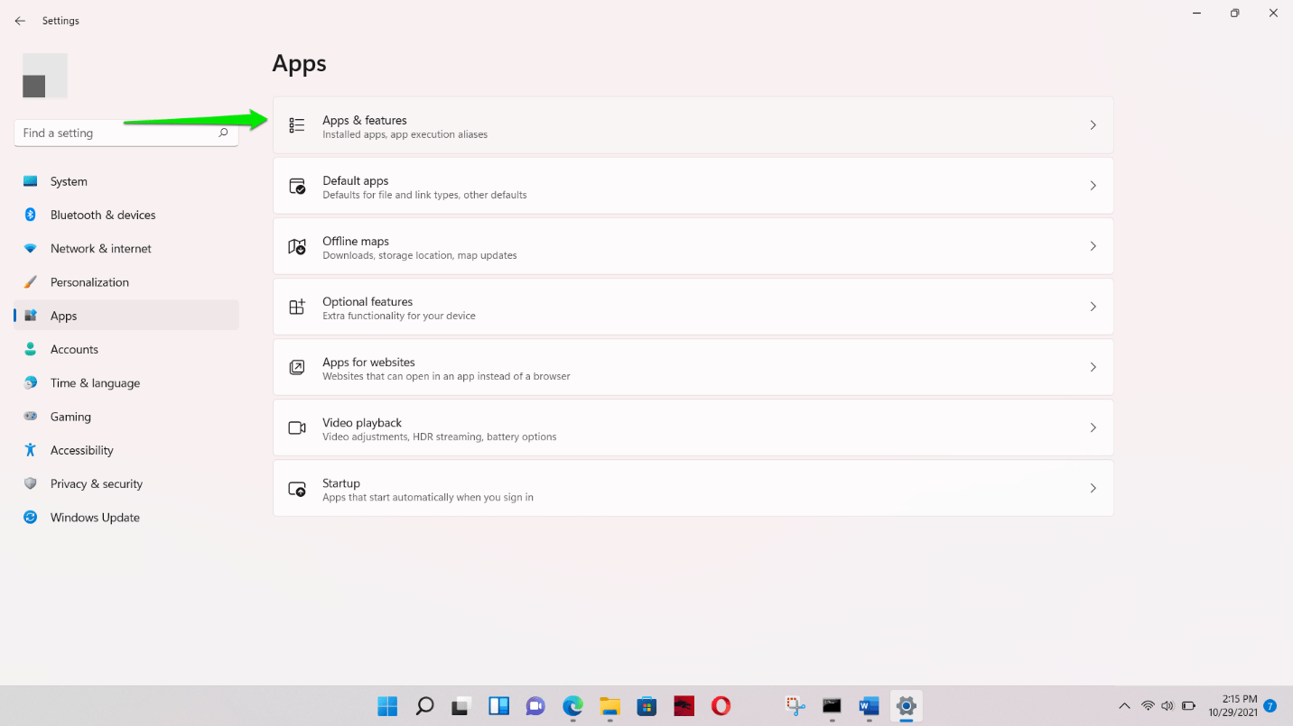Go to the main window and click on the Apps & Features section