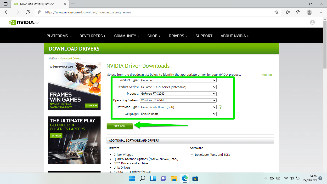 After entering your download details, click the Search button